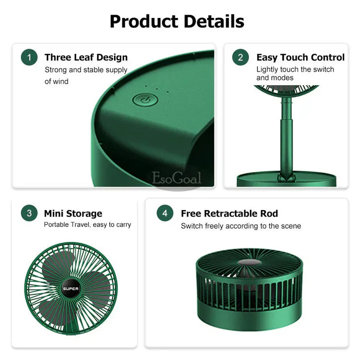 Mini Foldable Fan - Portable, Rechargeable & Quiet Cooling for Home, Office & Travel